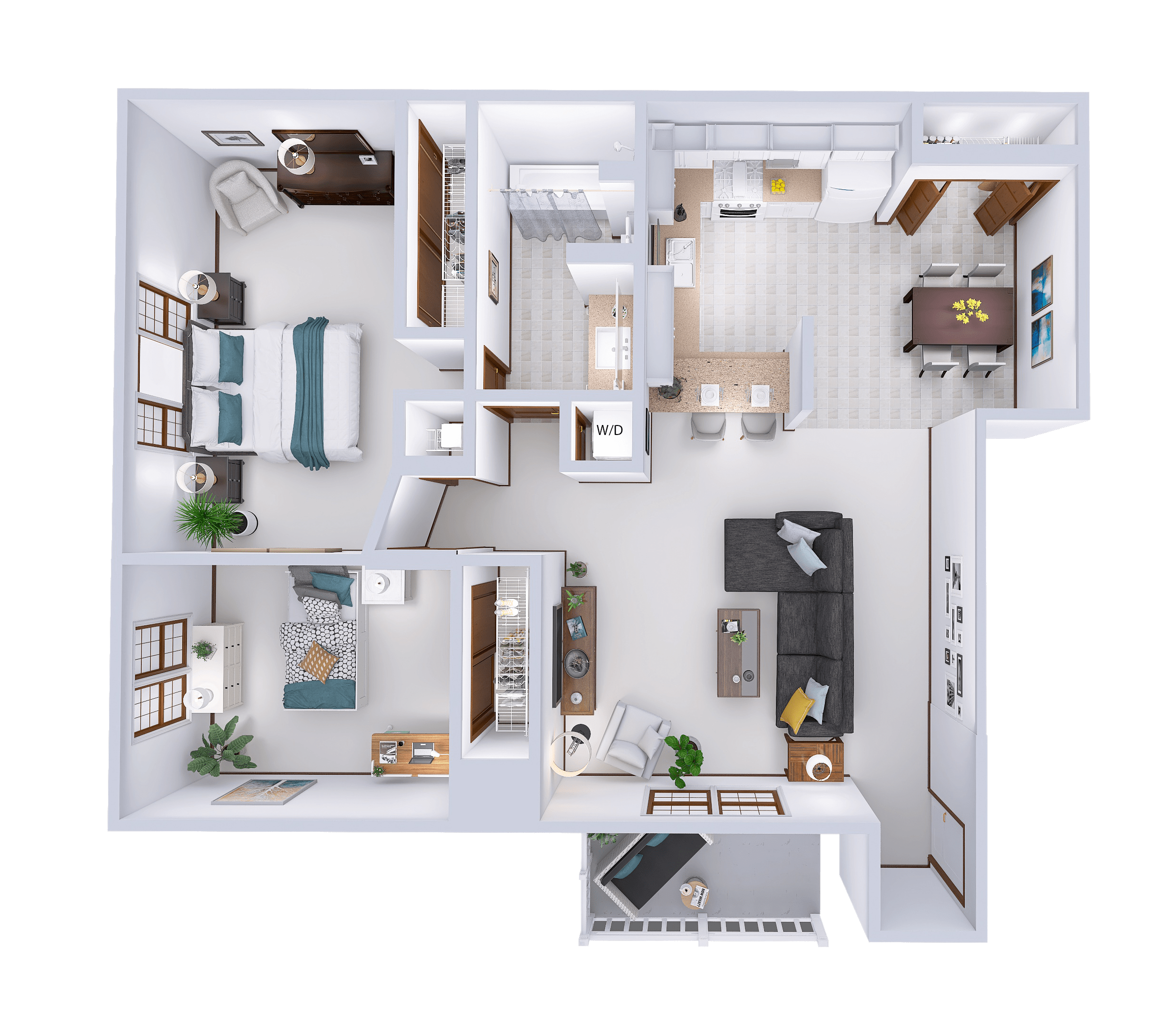 Floor plan for 2 beds, 1 bath, 912 sqft